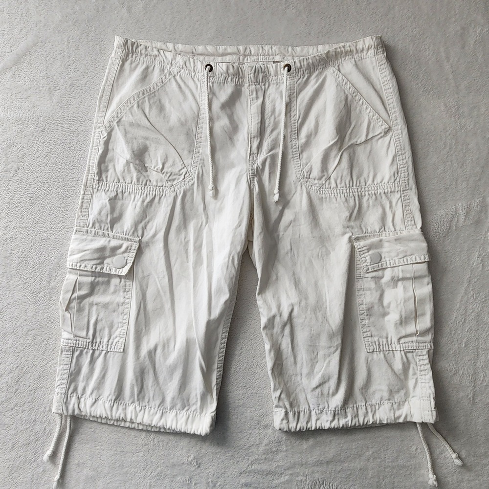 H&M Cargo Shorts Womens 8 White Cotton Drawstring Gorpcore Y2K Vacation Resort